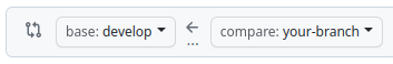 On Github, comparing 'your-branch' to the 'develop' branch.